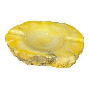 Genuine Alabaster Ashtray Made in Italy Hand carved Yellow MCM